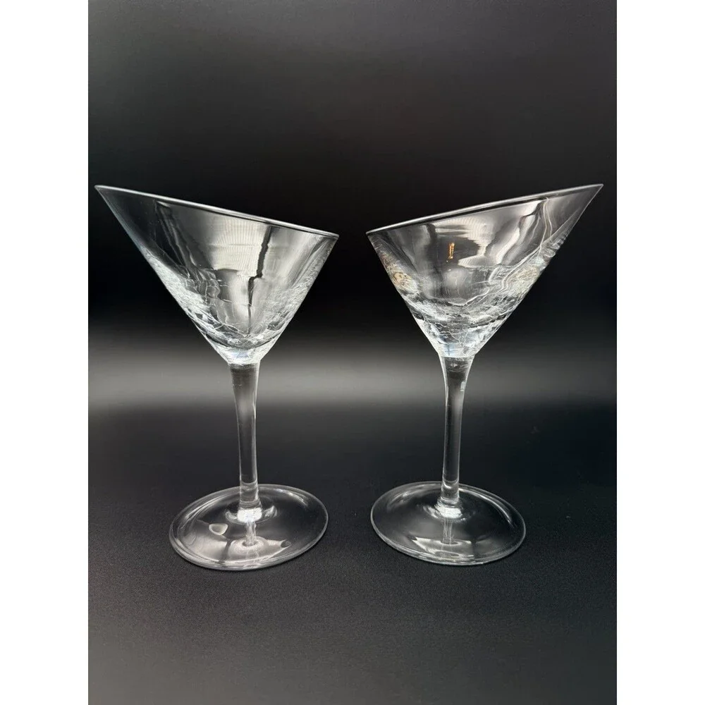 PIER 1 Angled Rim Crackle Martini Glasses 7.25